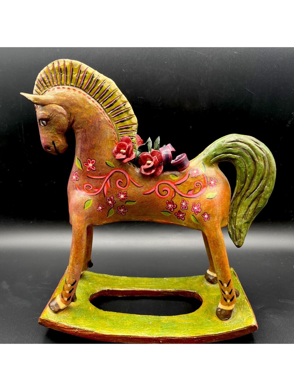 Juan Torres Capula Clay Rocking Horse Day of the Dead Folk Art Signed 2012